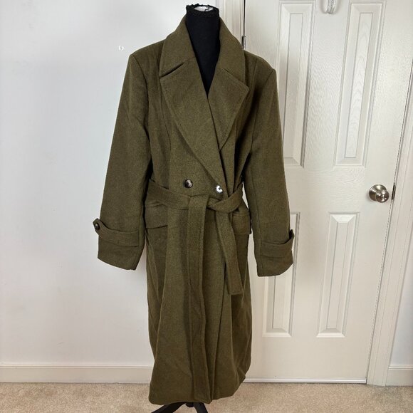 Bernardo Tie Waist Coat in Olive Green Women's Size XL - New - Picture 1 of 8